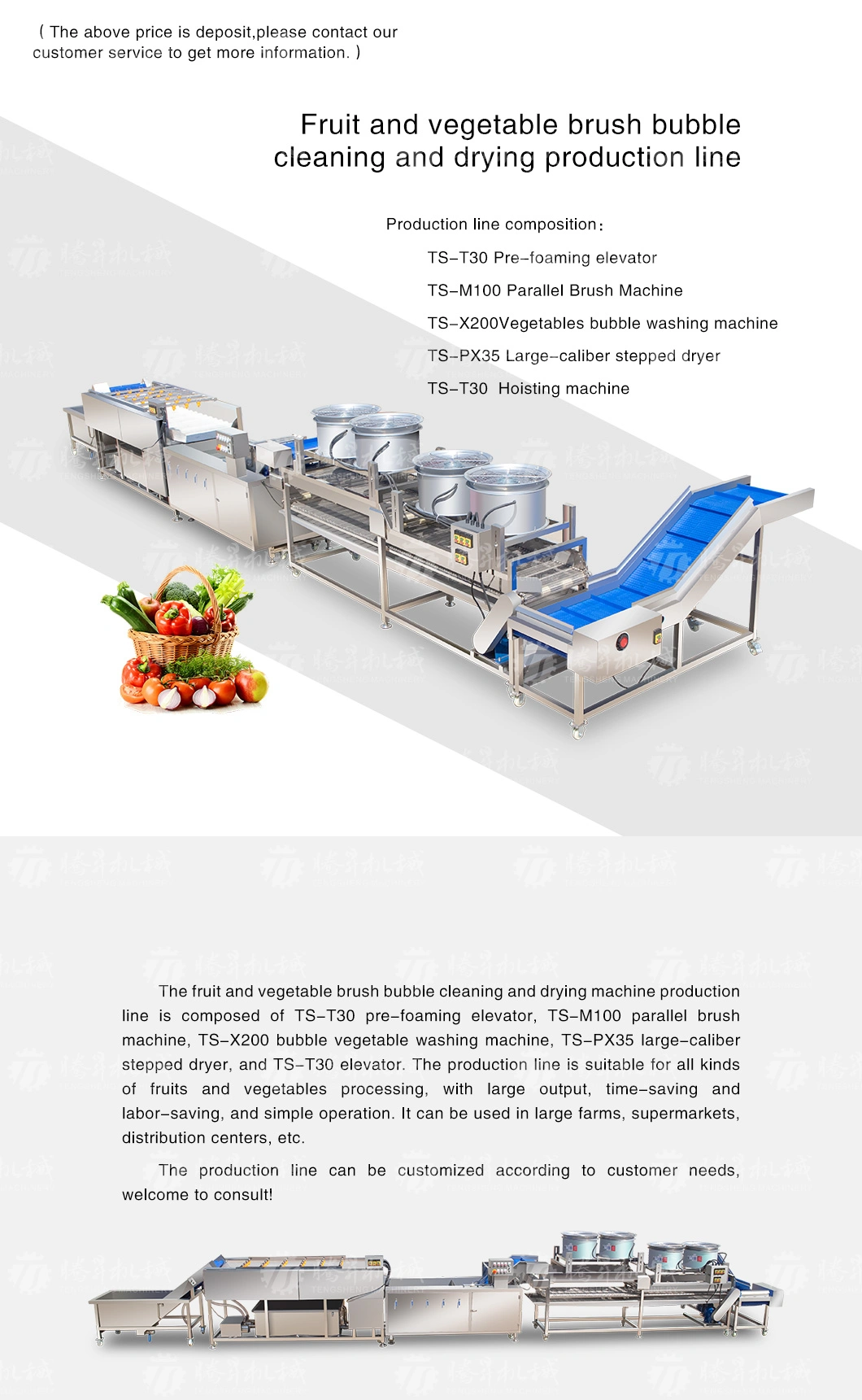 Automatic Fruit and Vegetable Wool Roller Bubble Cleaning and Drying Production Line