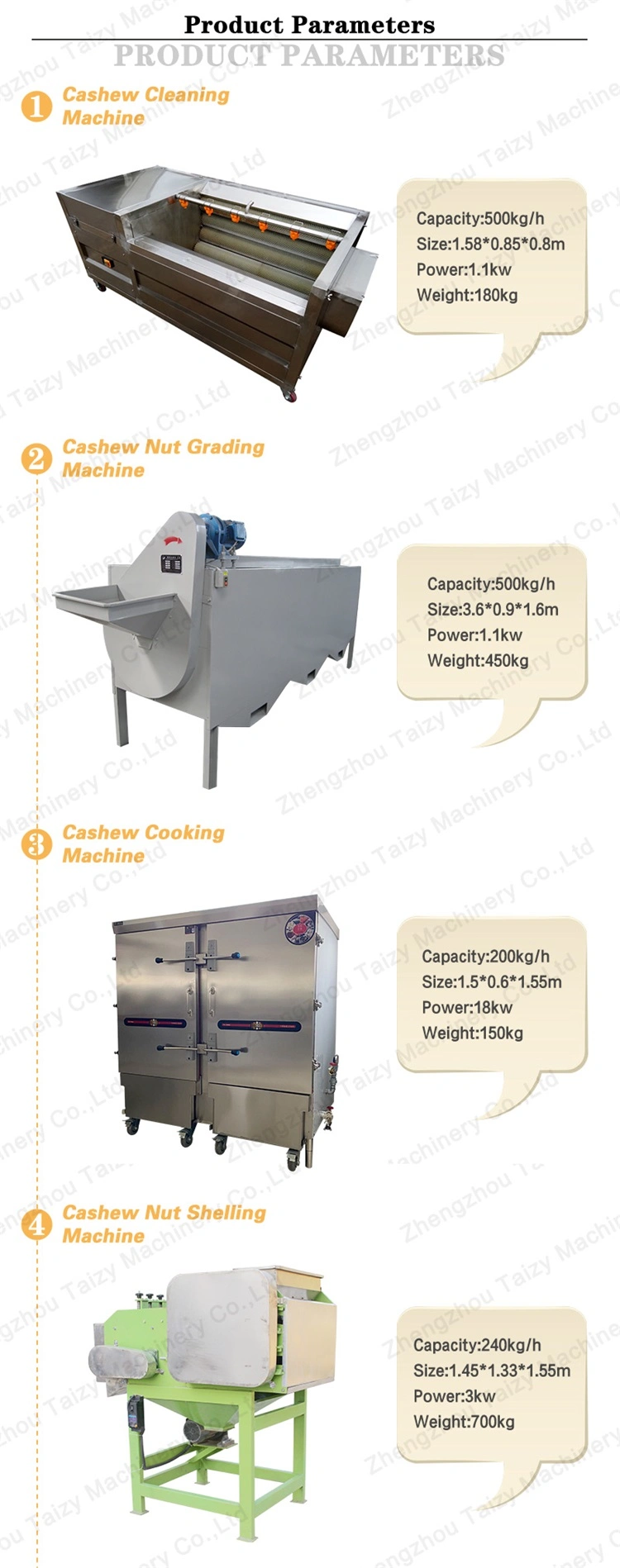 500kg/H Automatic Cashew Shelling Production Line Cashew Nut Processing Machine